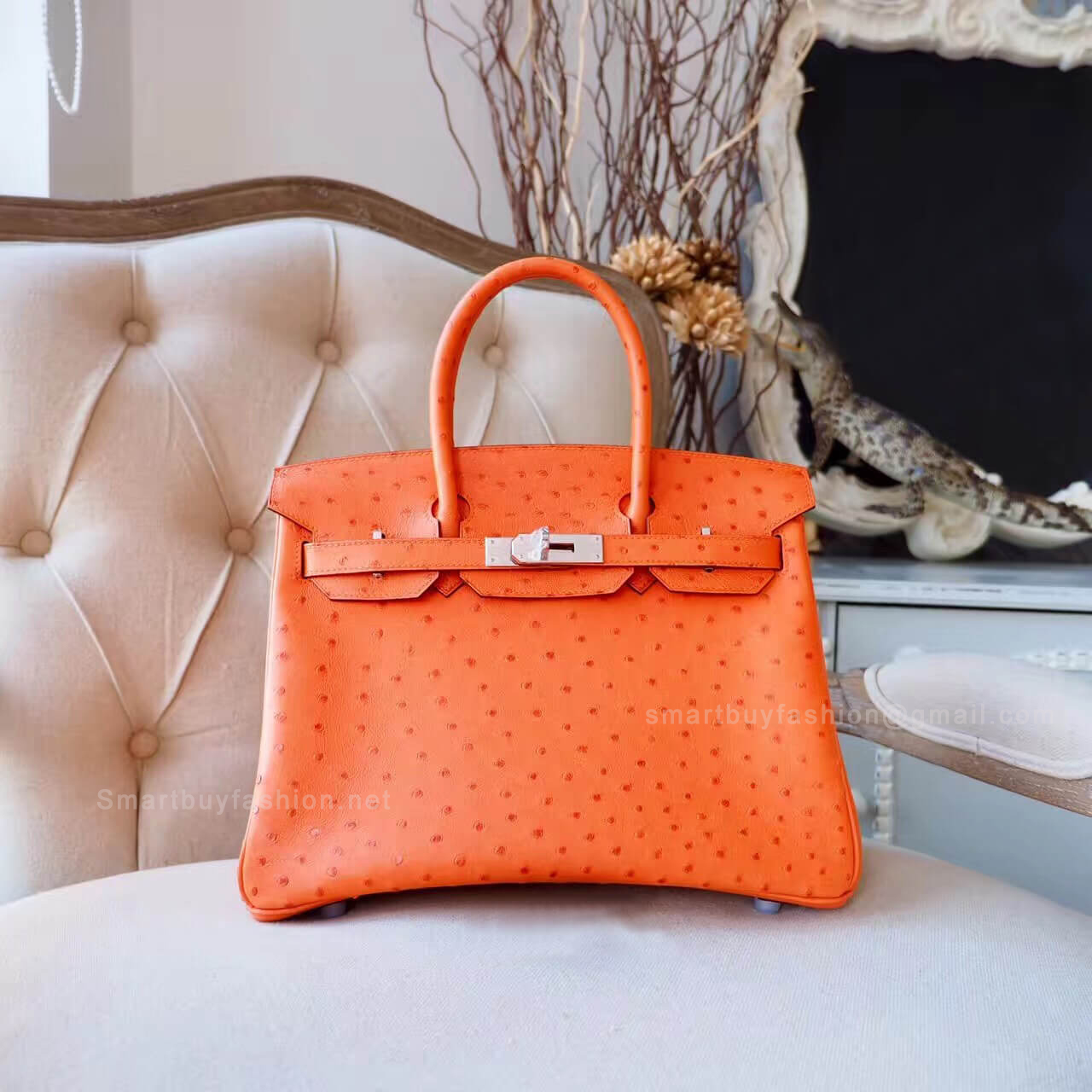 Hermes Birkin 30 Handbag in ck93 Orange Ostrich PHW